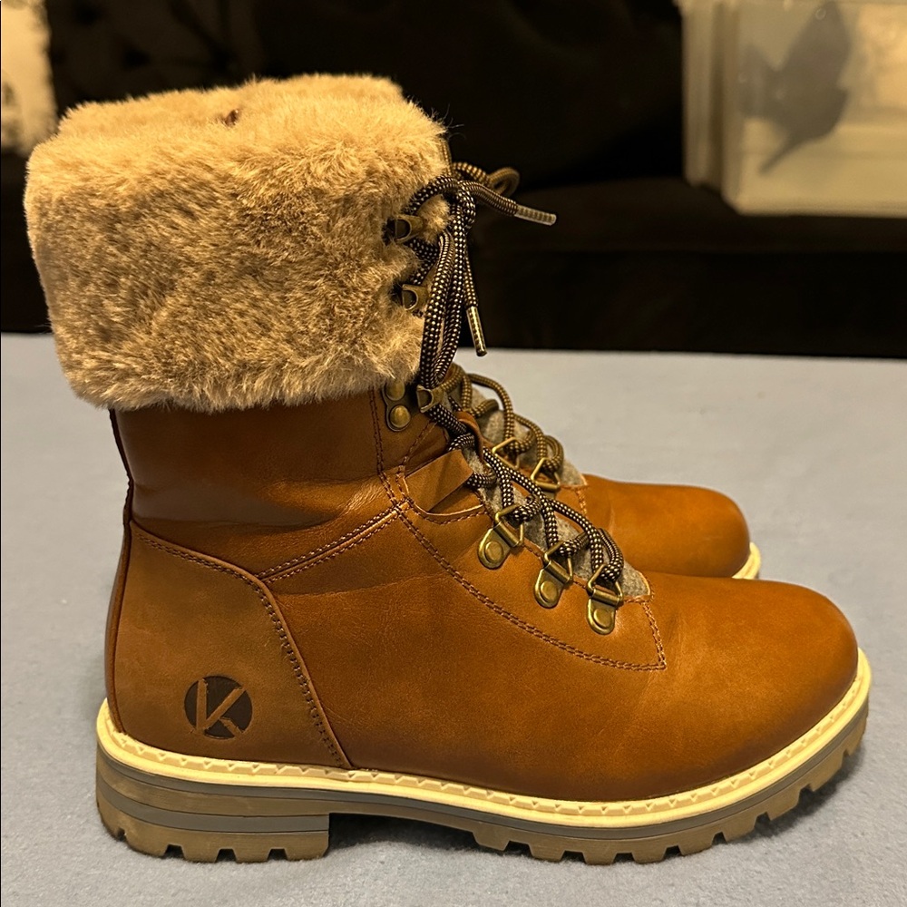 KIMBERFEEL Brown Fur-Lined Women's 7 Lightweight Hiking Boots